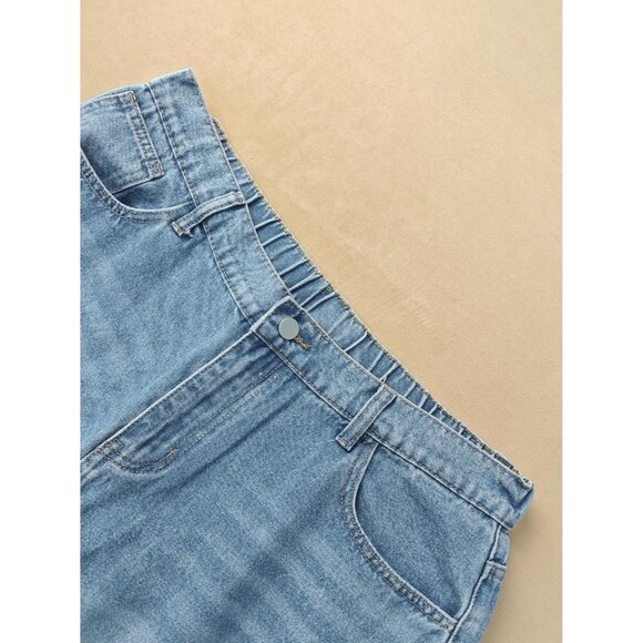 High-Waist Wide Leg Jeans Light Blue Denim Elastic Waist Modern Fit - Picture 5 of 6